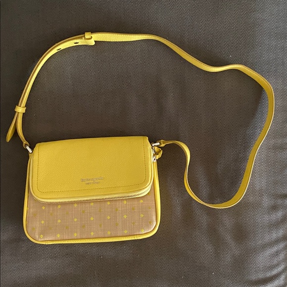 Kate Spade NY Yellow Leather 'Run Around Raffia' Dot Large Flap Crossbody Bag - Picture 9 of 17